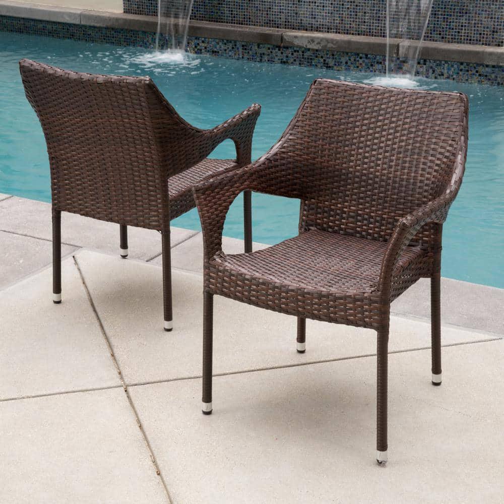 Noble House Cliff Multi Brown Faux Rattan Outdoor Dining Chairs