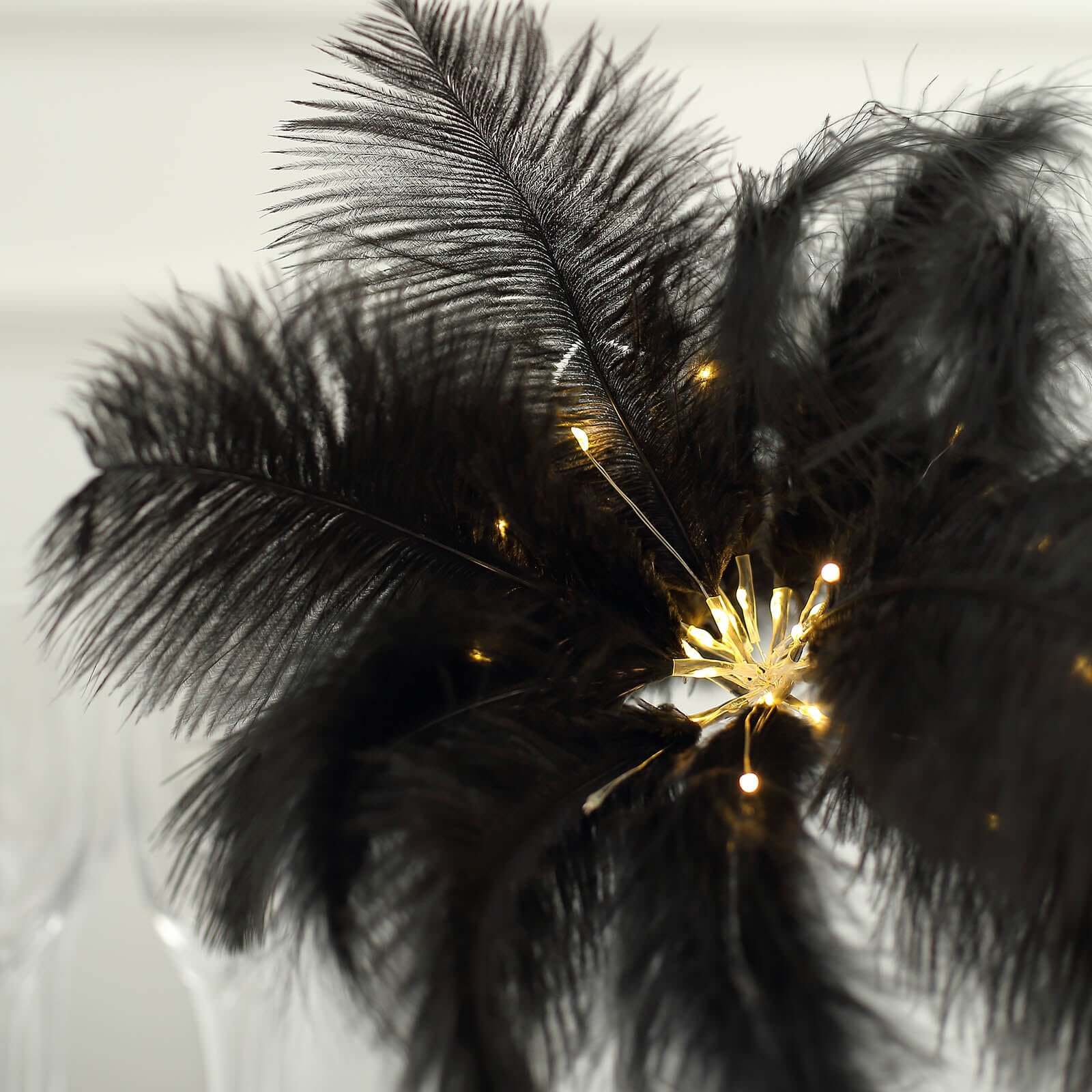 LED Black Ostrich Feather Table Lamp Desk Light, Battery Operated Cordless Wedding Centerpiece 15