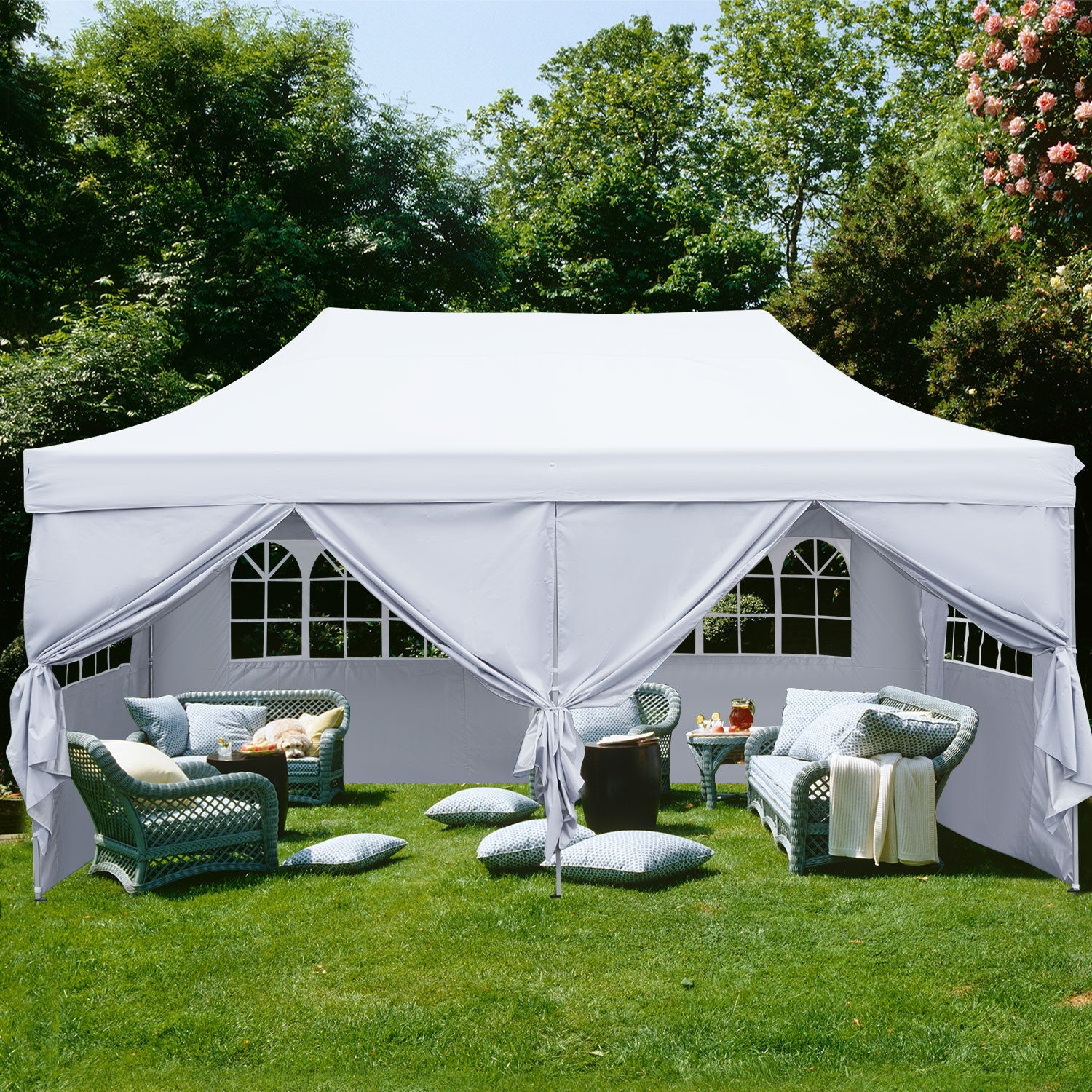 Outdoor Basic 10' x 20' Pop up Instant Canopies Tent with 6 Removable Sidewalls for Party Commercial Activity,White