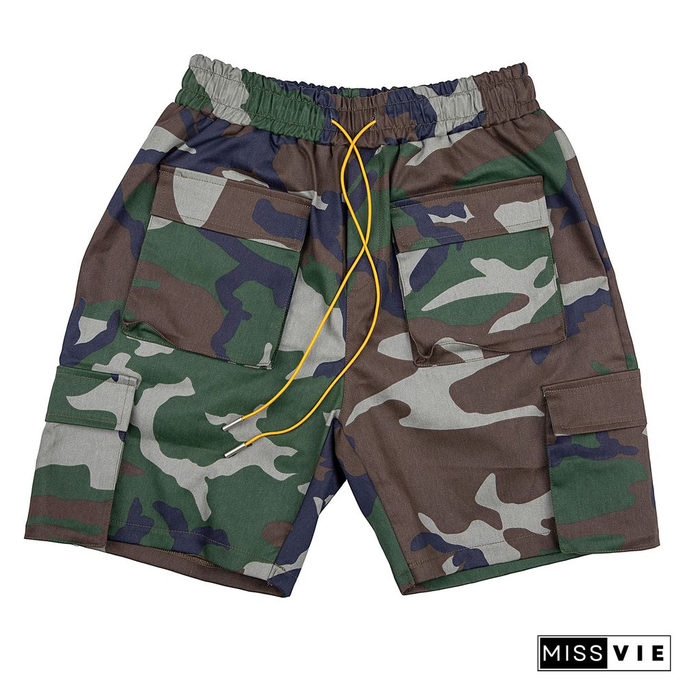 Camo Print High Waist Loose Pockets Cargo Shorts