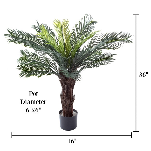 Artificial Cycas Palm Tree- 3-foot Potted Faux Plant For Home Or Office Decoration- Ornamental Greenery For Indoor Or Outdoor Use By Pure Garden