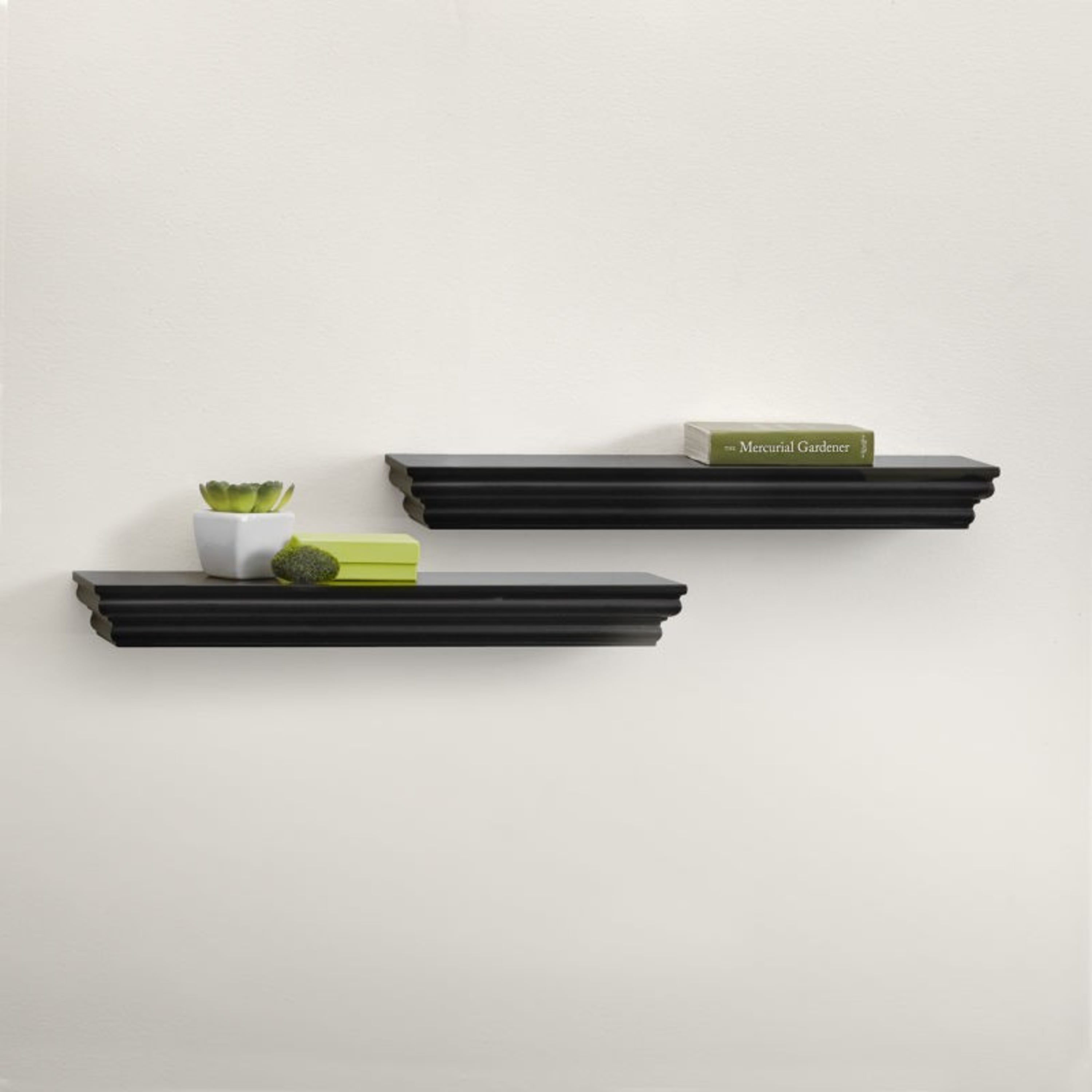 Melannco Floating Wall Mounted Molding Shelf, Set of 2 in Black