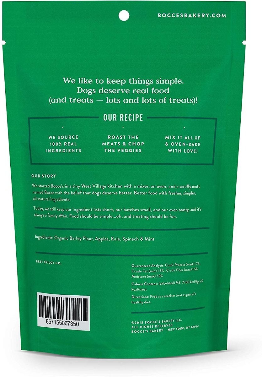 Bocce's Bakery Local Batch Market Greens Recipe Dog Treats， 8-oz bag