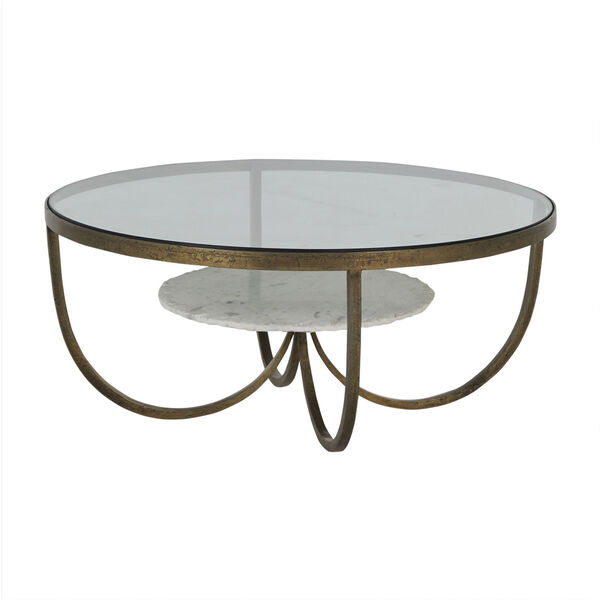 Wilbur Forged Champagne Round Coffee Table with Tempered Glass Top