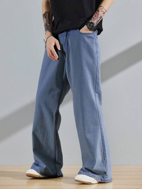 Men Slant Pocket Wide Leg Jeans