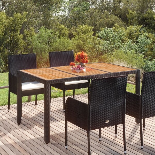 vidaXL Patio Table with Glass Top Black/Gray multisize Poly Rattan