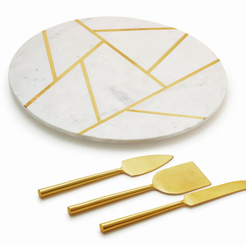 GAURI KOHLI Infinia Marble Cheese Board With Gold Knives