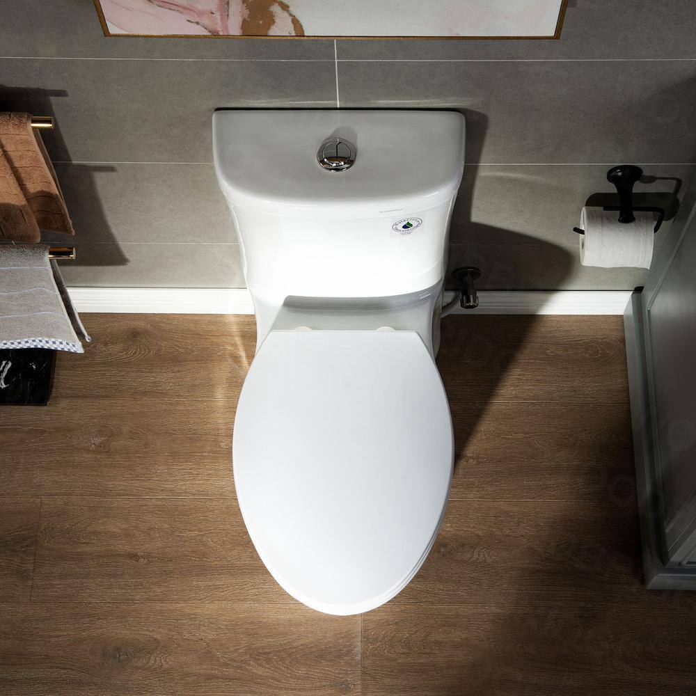 WOODBRIDGE Tango 1-Piece 1.01.6 GPF High Efficiency Dual Flush Elongated All-In One Toilet with Soft Closed Seat Included in White HT0033