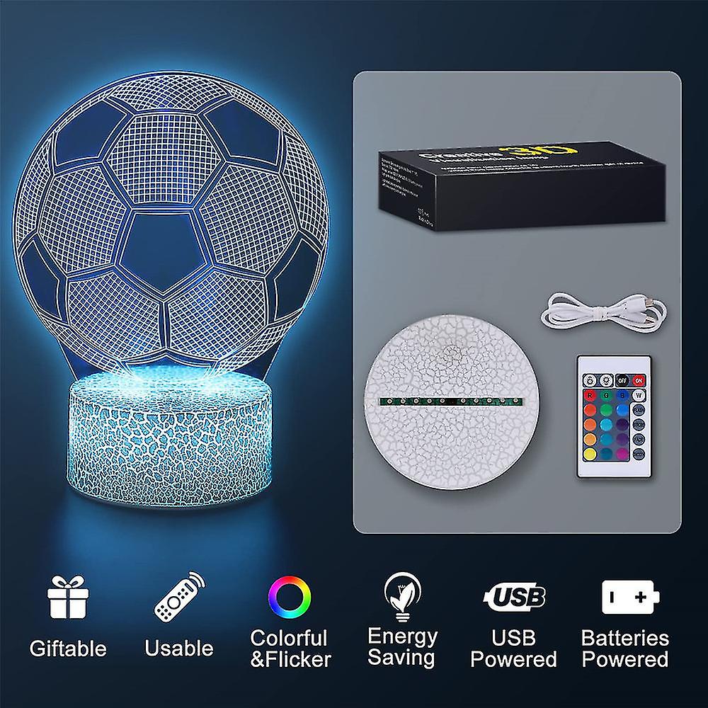 Football Soccer 3d Illusion Led Night Light Kids Bedside Lamp 16 Colors Changing Gift W/ Remote Control