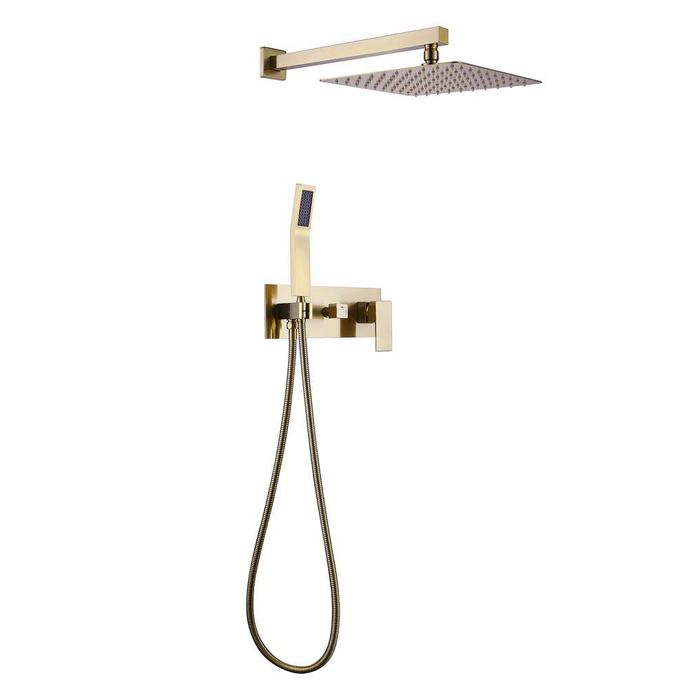 IHOMEadore 1-Spray Square Wall Bar Shower Kit with Hand Shower in Brushed Golden MD-RCS85003BBG