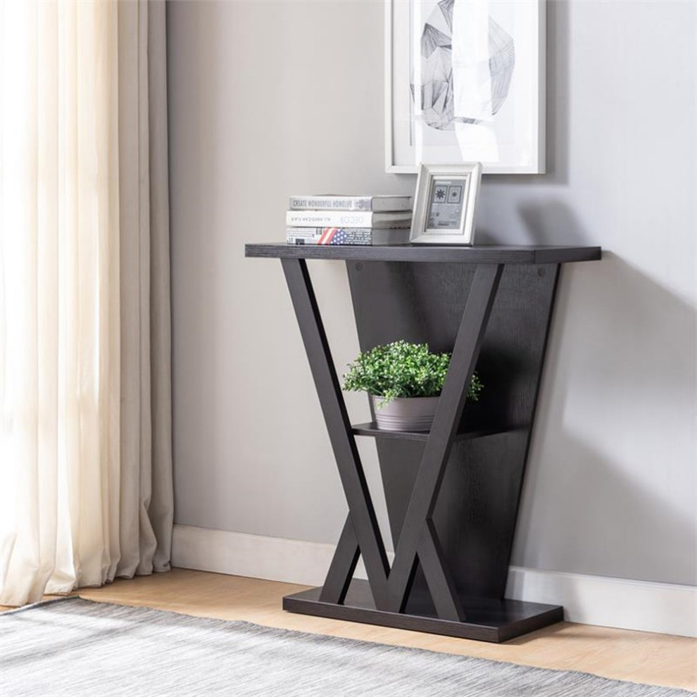 Bowery Hill Contemporary Wood 3 Shelf Console Table in Espresso Finish   Transitional   Console Tables   by Homesquare  Houzz