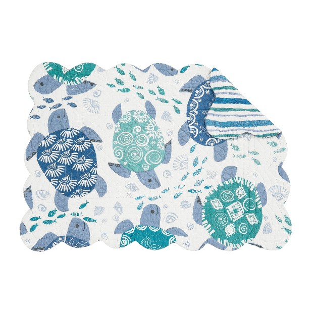 C amp f Home Turtle Bay Quilted Reversible Blue Coastal Placemat Set Of 6