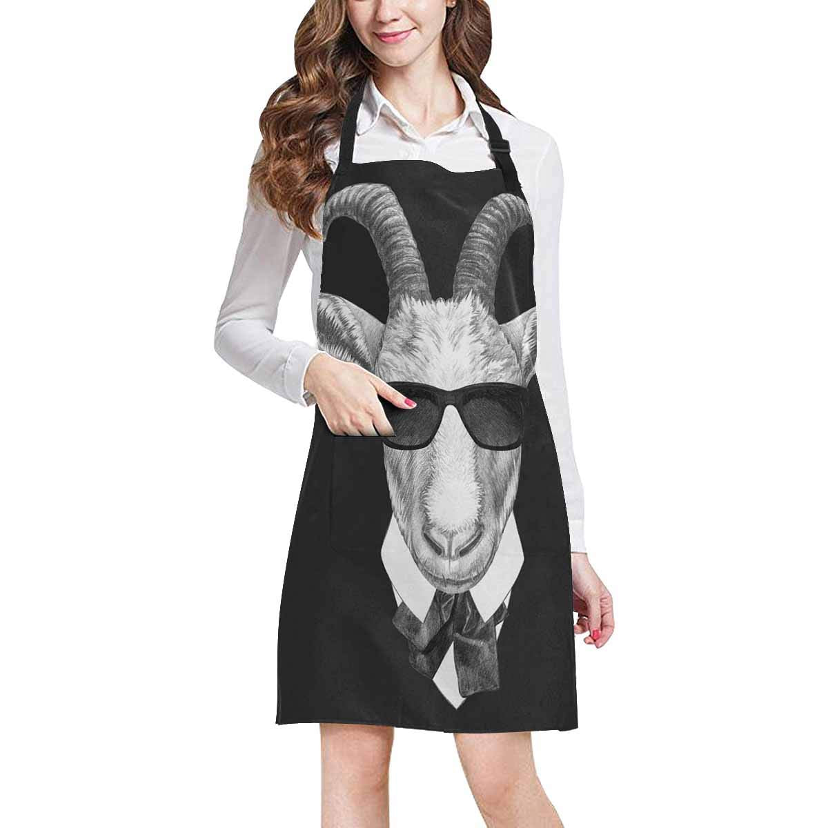 ASHLEIGH Funny Goat in Suit with Sunglasses Hipster Home Kitchen Apron for Women Men with Pockets， Unisex Adjustable Bib Apron for Cooking Baking Gardening