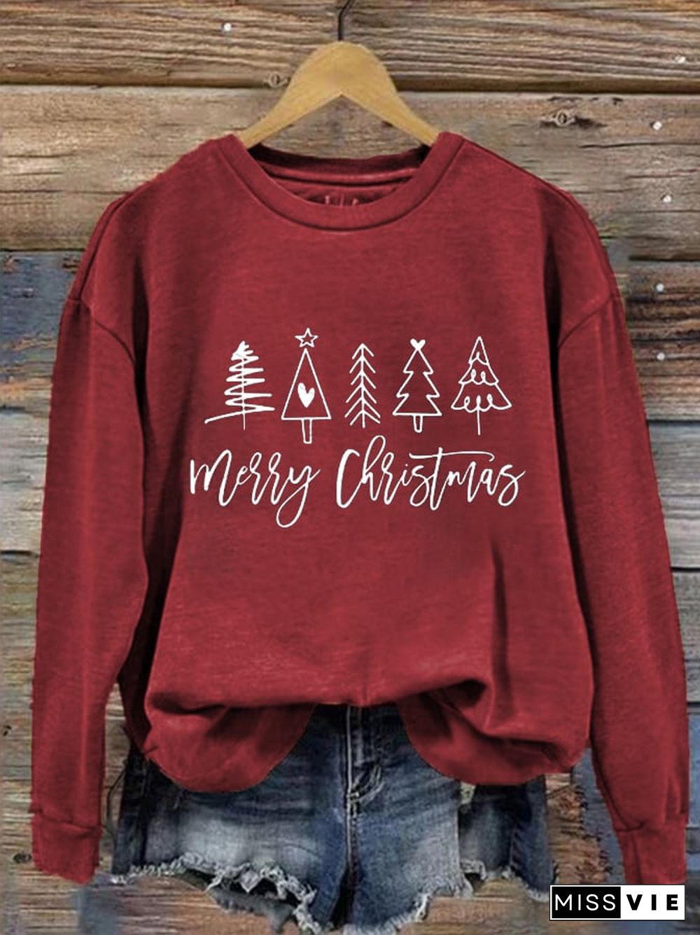 Women's Merry Christmas Christmas Trees Printed Sweatshirt