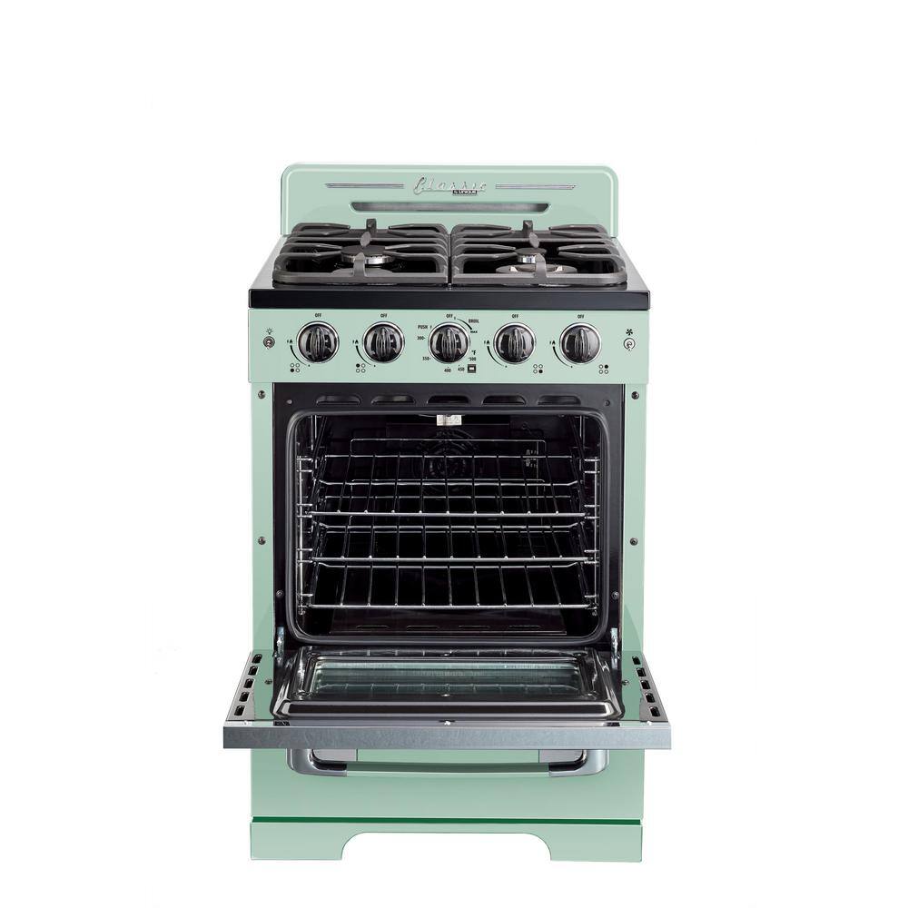 Unique Appliances Classic Retro 24 in. 2.9 cu. ft. Retro Gas Range with Convection Oven in Summer Mint Green UGP-24CR LG