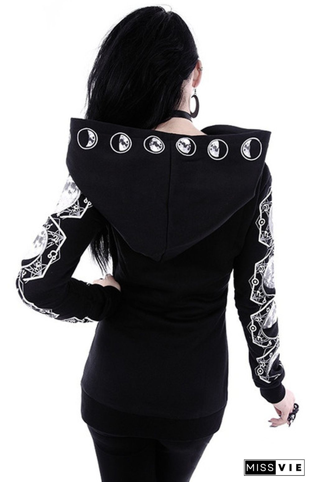 Women's Fashion Cosplay Coat  Hooded Jacket  Print Gothic Punk Long Sleeve Witch Moon Hoodie Zipper Hoodies Casual Plus Size S-5XL