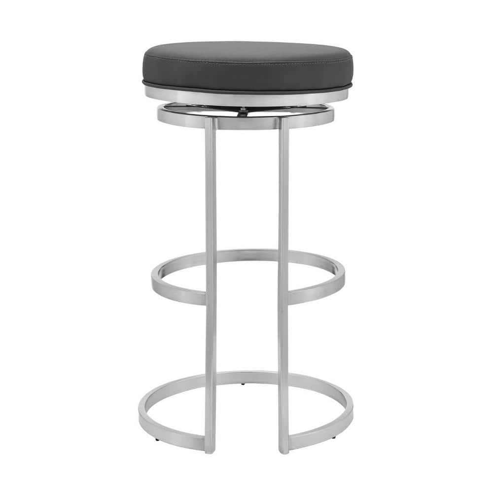 HomeRoots Julia 30 in. Gray Backless Metal Bar Height (28-33 in.) Bar Stool with Faux Leather Seat 2000476993