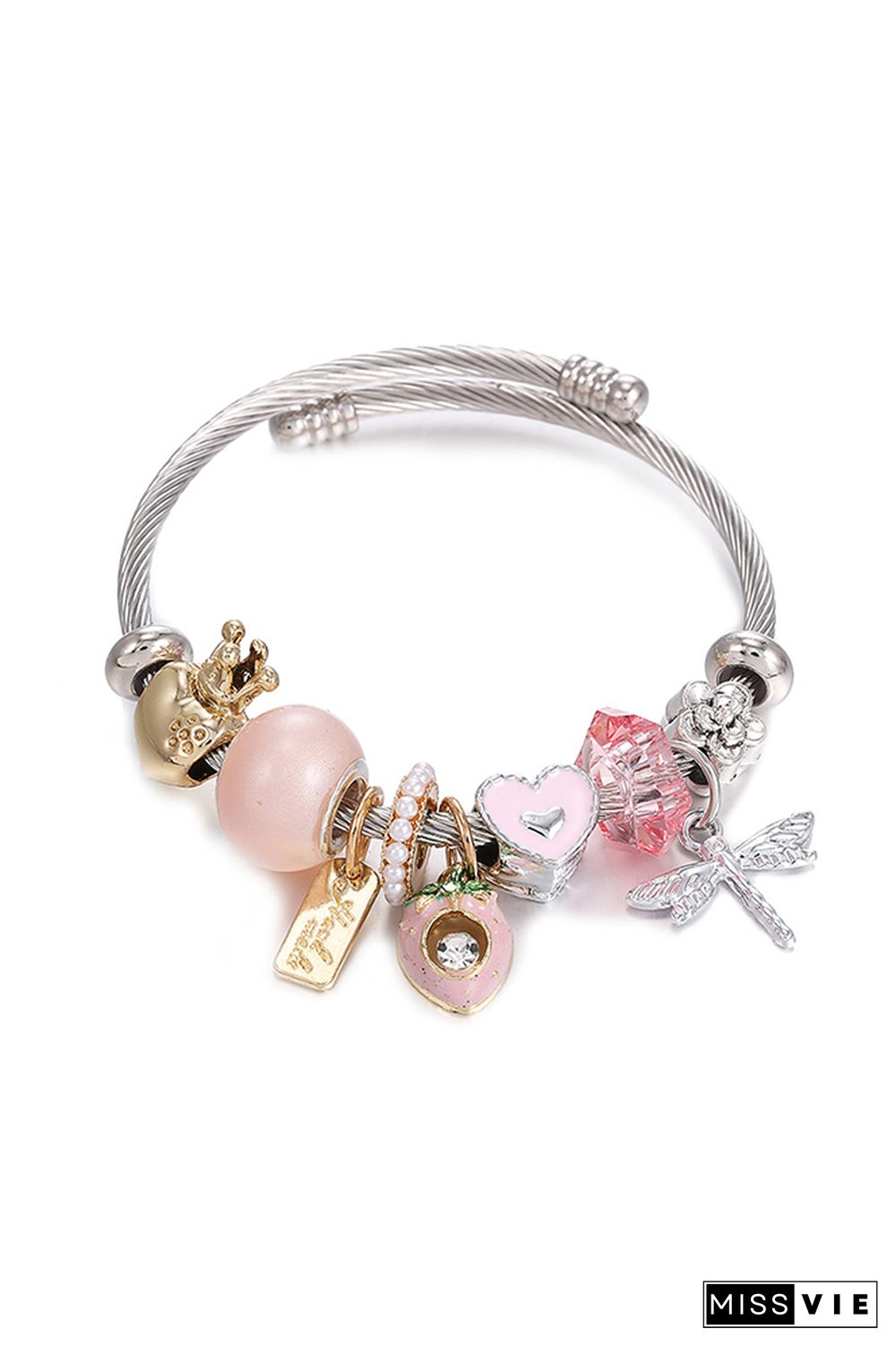 Valentine's Day Stainless Steel Heart Crown Hobbyhorse Bead Bracelet Wholesale MOQ 5pcs