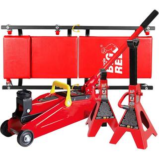 Big Red 2-Ton Trolley Floor Jack with 2-Ton Jack Stands and Shop Creeper T82040