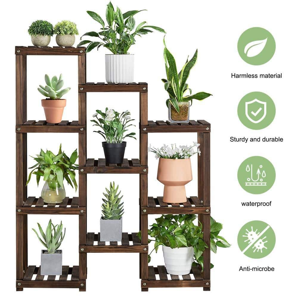 Yaheetech 45 in. Tall Indoor/Outdoor Wooden Flower Plant Stand with 10 Platforms (7 Tier) DYtrxb0001