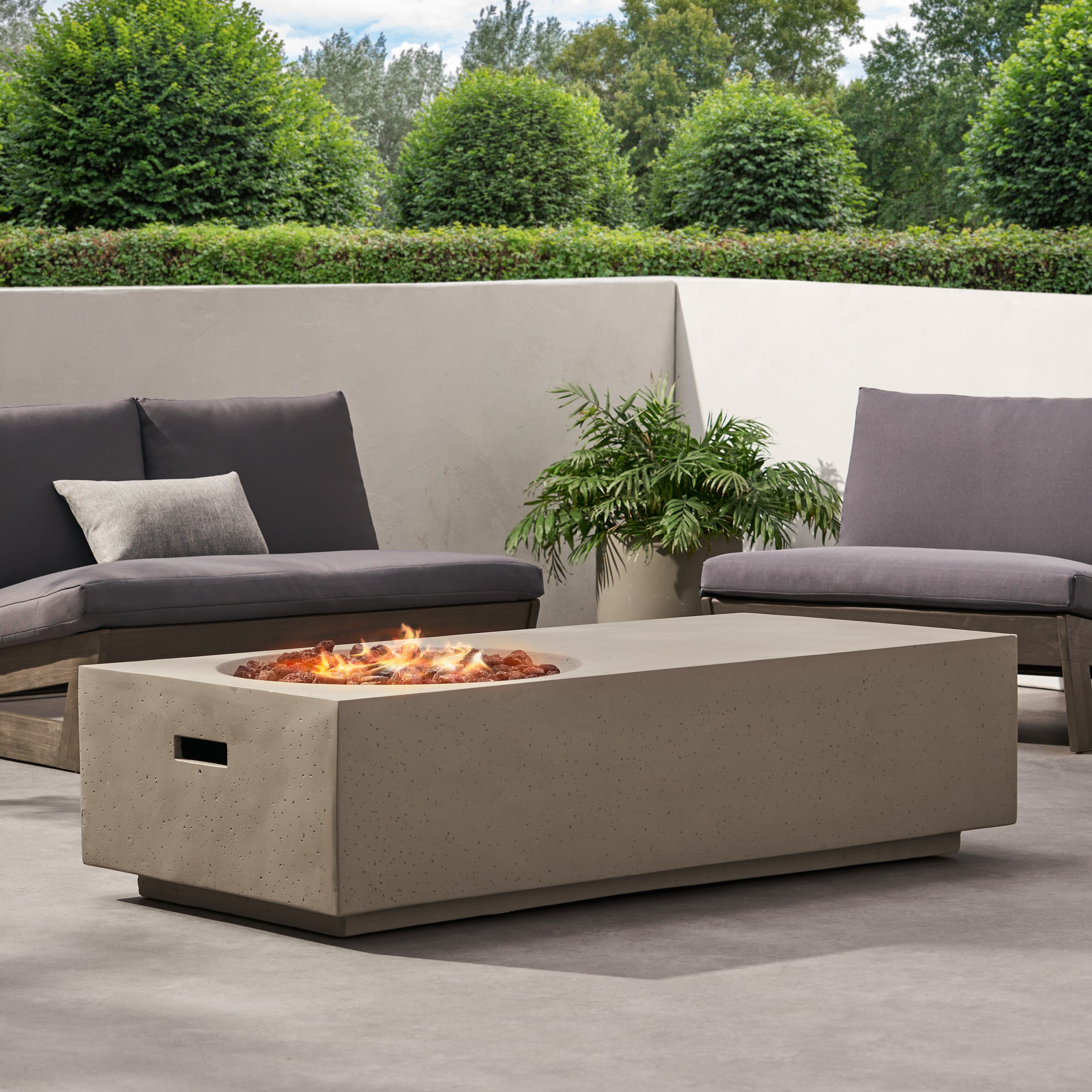 Fernhill Outdoor 50,000 BTU Lightweight Concrete Rectangular Fire Pit Table (No Tank Holder), Light Gray