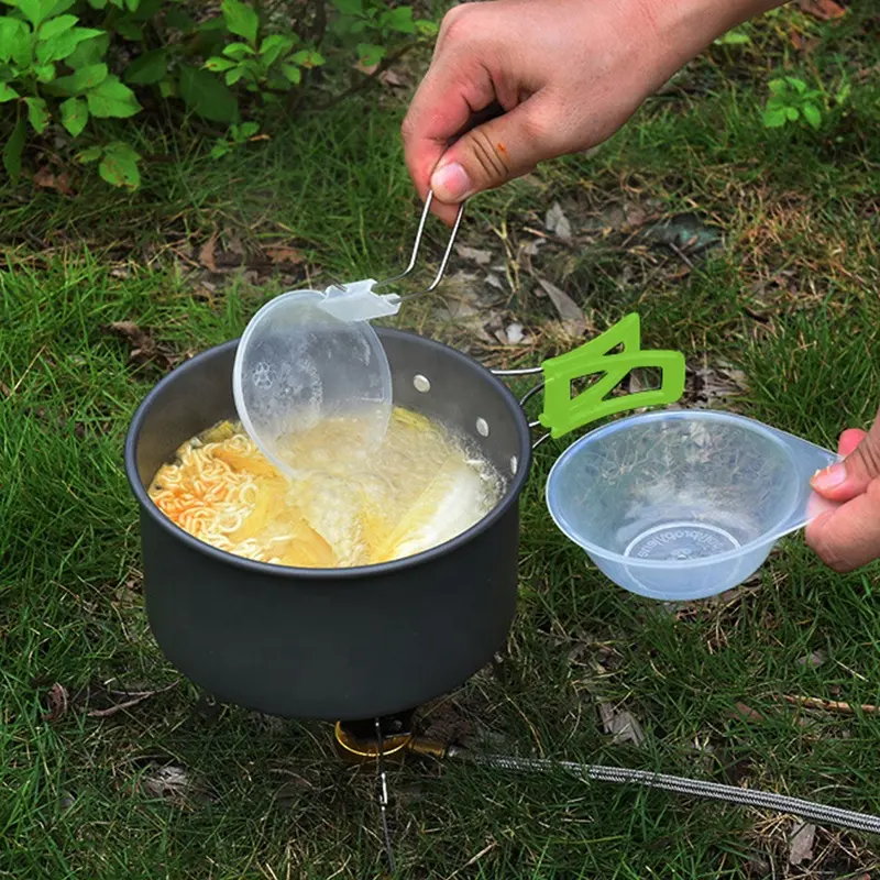 Portable Outdoor Picnic Hiking Camping 2 3 Person Cookware Set Outdoor Frying Pan Camping Cup Pot Cooker Tea Kettle