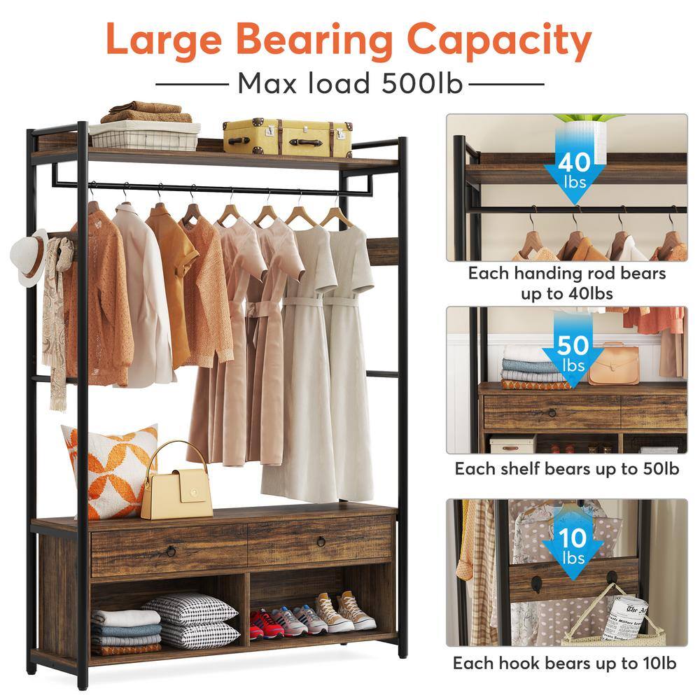 BYBLIGHT Rustic Brown 72 in. Freestanding Clothes Rack with Drawers and shelves BB-NY015GX