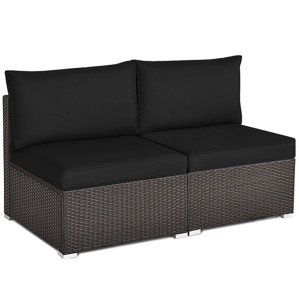 2-Piece Patio Rattan Armless Sofa Set with 2 Cushions and 2 Pillows - Overstock - 37357136