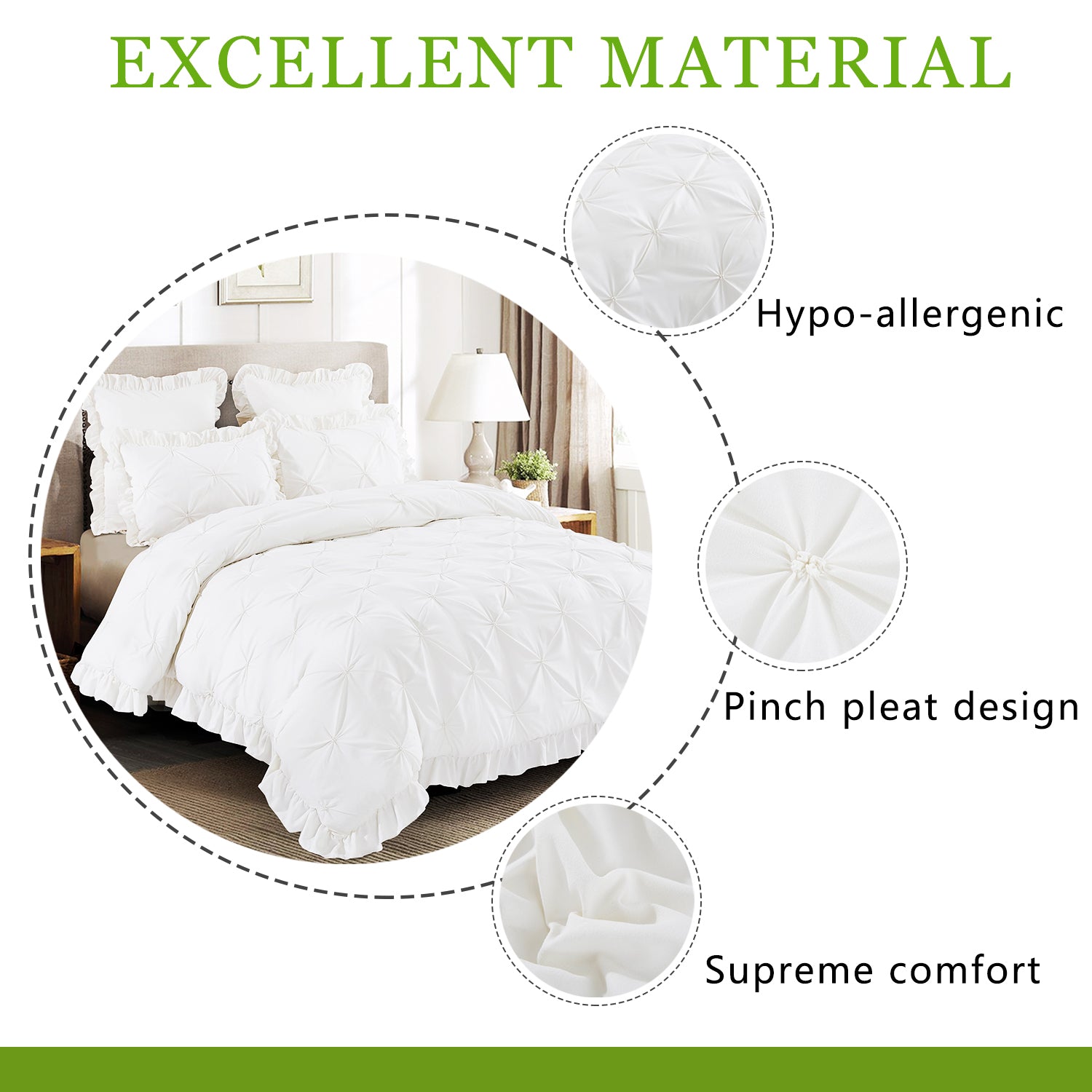 5 Piece Pinch Pleat Scallop Fringe Bedding Embroidered Comforter Set