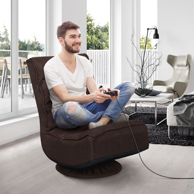 Costway Gaming Chair Fabric 5 position Folding Lazy Sofa 360 Degree Swivel Grey Black coffee