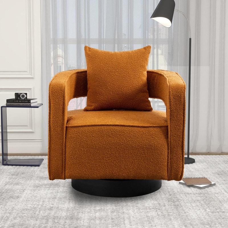 Leisure Swivel Accent Chair With Open Back and Pillow