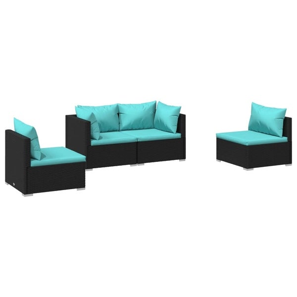 4 Piece Patio Lounge Set with Cushions Poly Rattan Black - Overstock - 36365072