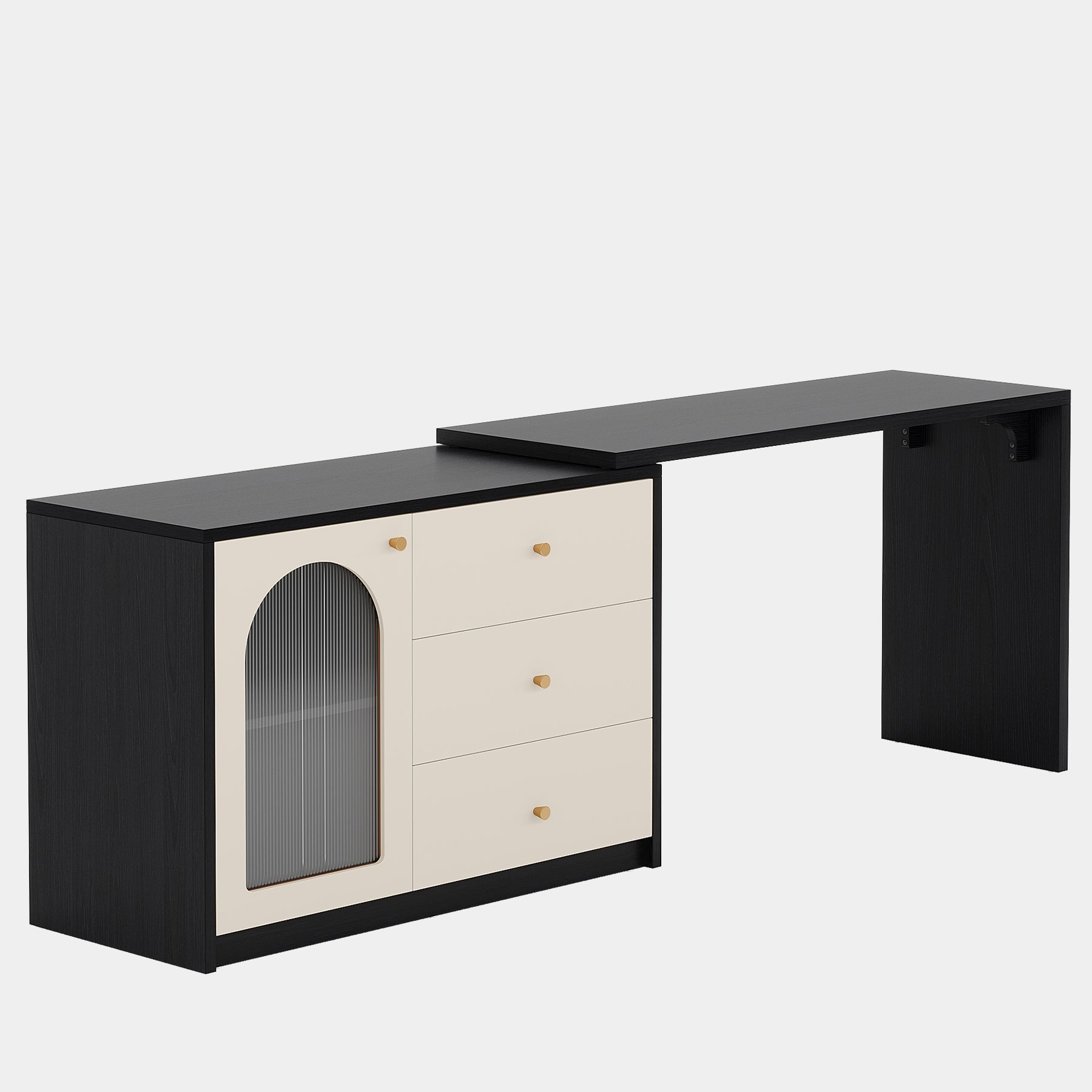 L-Shaped Computer Desk, Corner Office Desk with Reversible Storage Cabinet