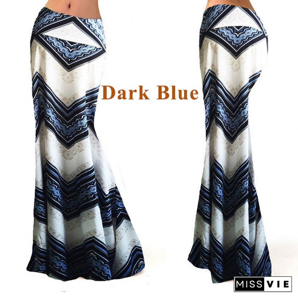 Women Summer Long Skirt Maxi Dress Floral Print Slim Fit Casual Skirts Printing Flower Bodycon Dress Beach Party Evening Jupe Longue Long Dress