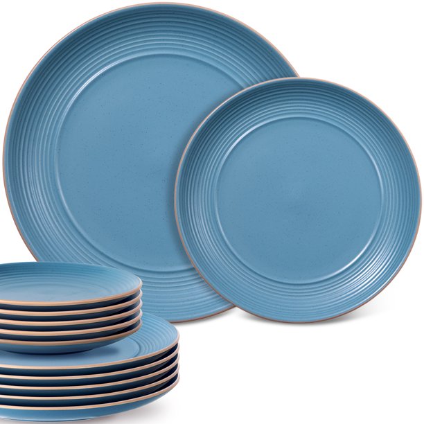 12-Piece Dinner Plates Set, Large Size Luncheon Plate Set Modern Porcelain Serving Plate