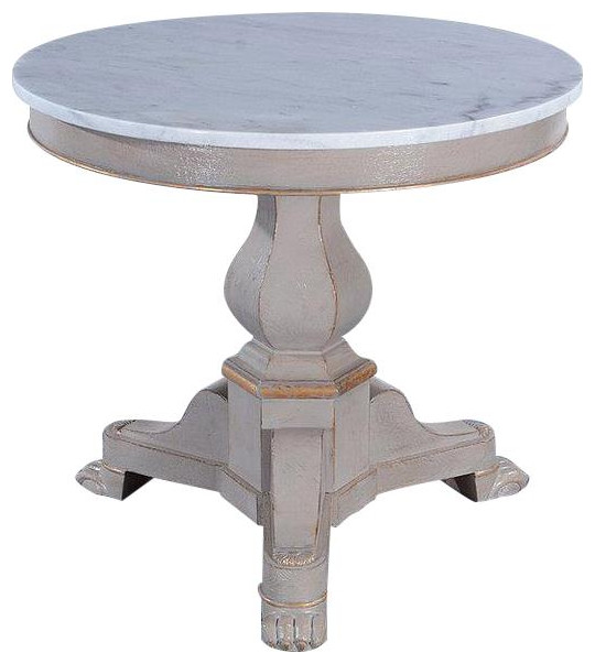 Lamp Table Louis Philippe Round White Marble Pewter Gray Wood Gold   Traditional   Side Tables And End Tables   by EuroLuxHome  Houzz