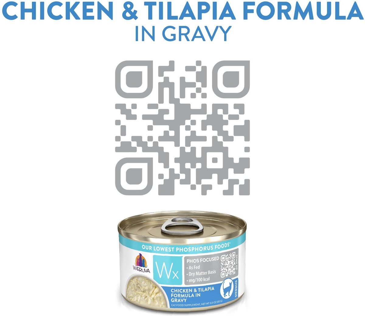 Weruva Wx Phos Focused Chicken and Tilapia Formula in Gravy Grain-Free Wet Cat Food， 3-oz can， case of 12