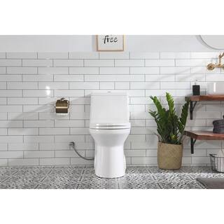 HOROW 1-piece 0.8 GPF1.28 GPF High Efficiency Dual Flush Elongated Toilet in. White Soft-Close Seat Included ADA Height HR-0138