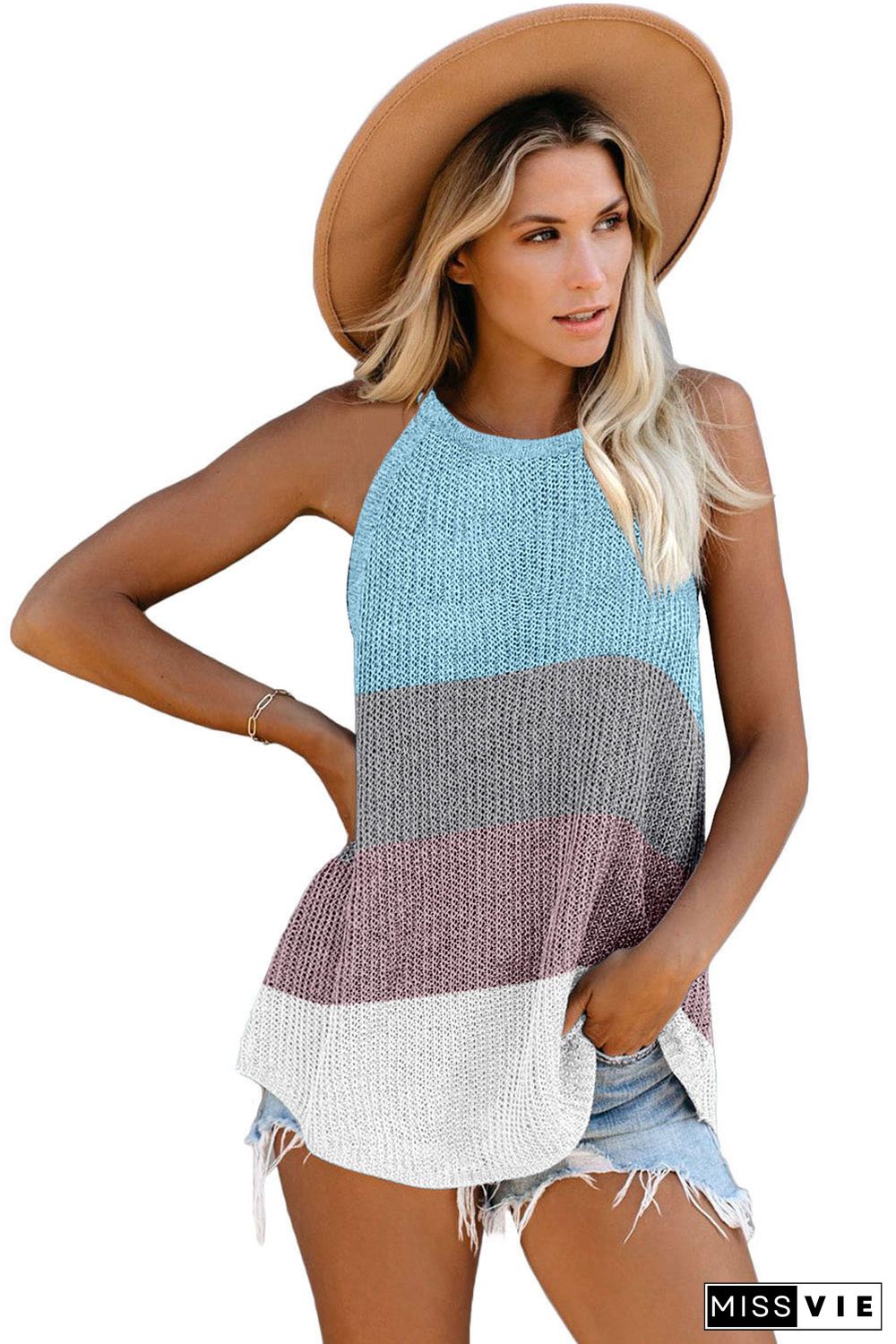 Color Block Striped Knit Tank Top