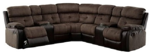 Laane Transitional Style Sectional Sofa  Brown/Black Champion Fabric and Leath   Transitional   Sectional Sofas   by Hollywood Decor  Houzz