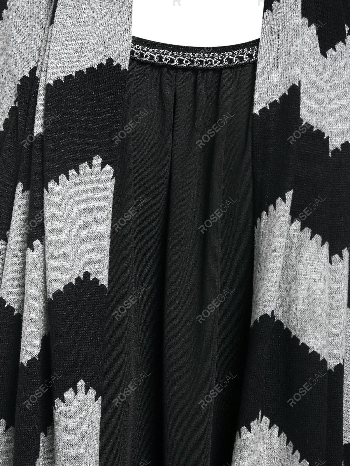 Asymmetric  Zigzag Cardigan Set and Flocking Lined Leggings Plus Size Outfit