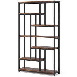 BYBLIGHT Eulas 79 in. Rustic Brown 10-Shelf Etagere Bookcase with Open Shelves 7-Tier Extra Tall Bookshelf for Home Office BB-U20-XL