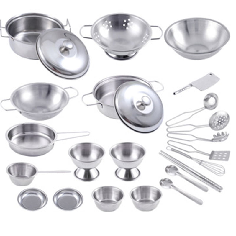 16Pcs Set Stainless Steel Play Cooking Toy Kids Kitchenware Roleplay Toddler Playhouse Game for Children