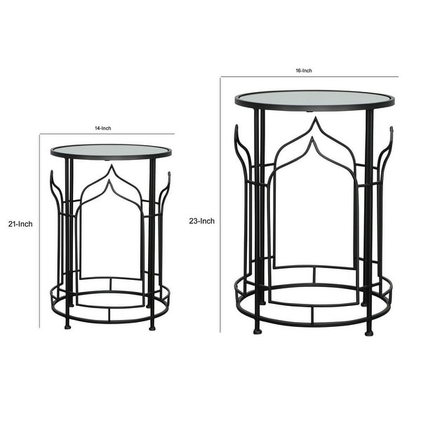 23 Inch Modern Side Table， Glass Top， Geometric Design， Set of 2， Black - 44 H x 30 W x 30 L Inches