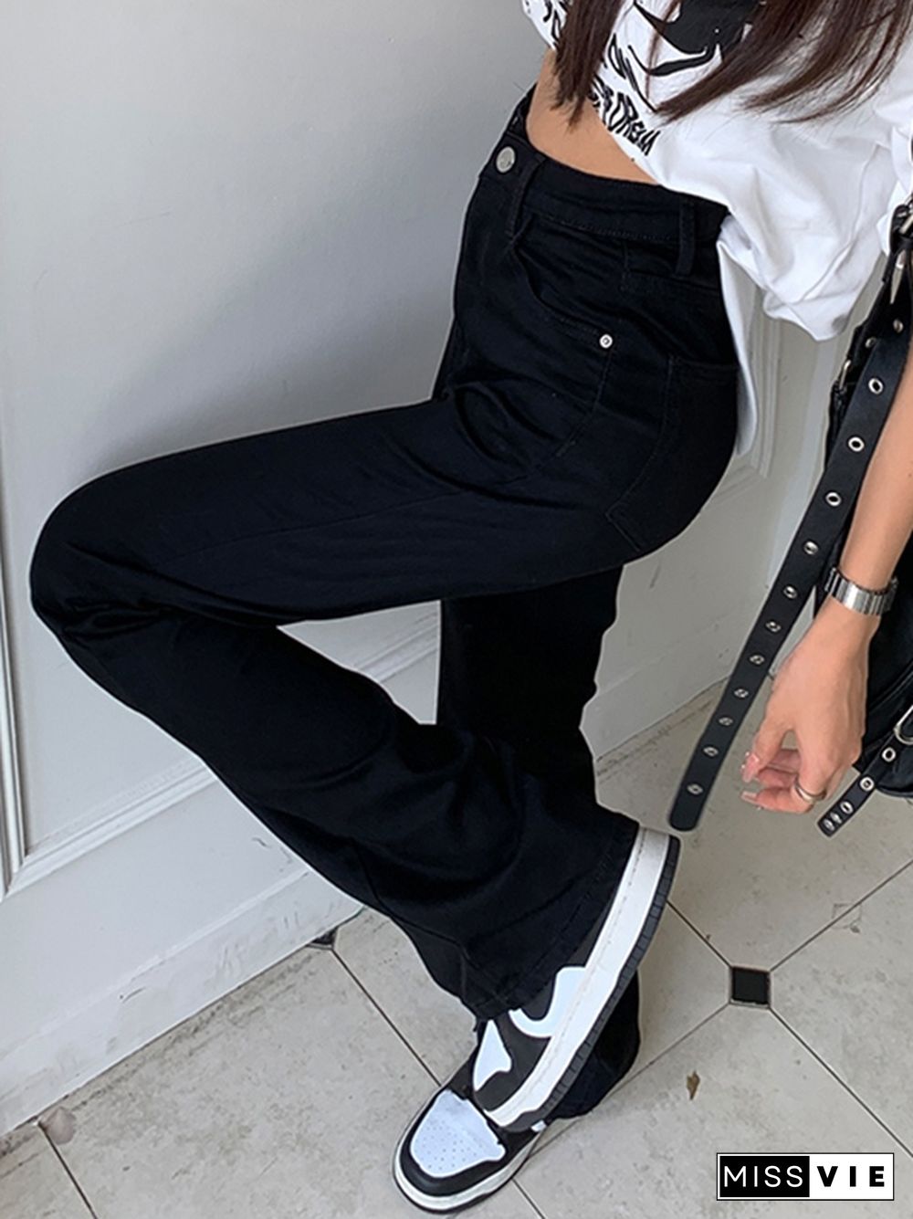 Versatile Black High Waist Stretchy Lengthen Flare Jeans