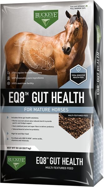 Buckeye Nutrition EQ8  Gut Health Mature Horse Feed， 50-lb bag