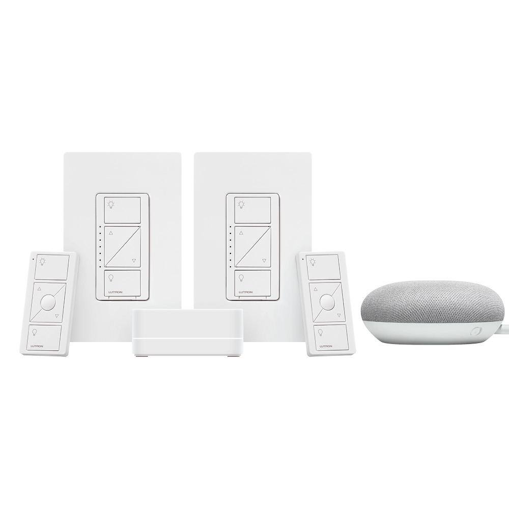 Lutron Caseta Smart Lighting Dimmer Switch (2 Count) Starter Kit w Google Mini Chalk (CASETA2W-GMCHLK) CASETA2W-GMCHLK