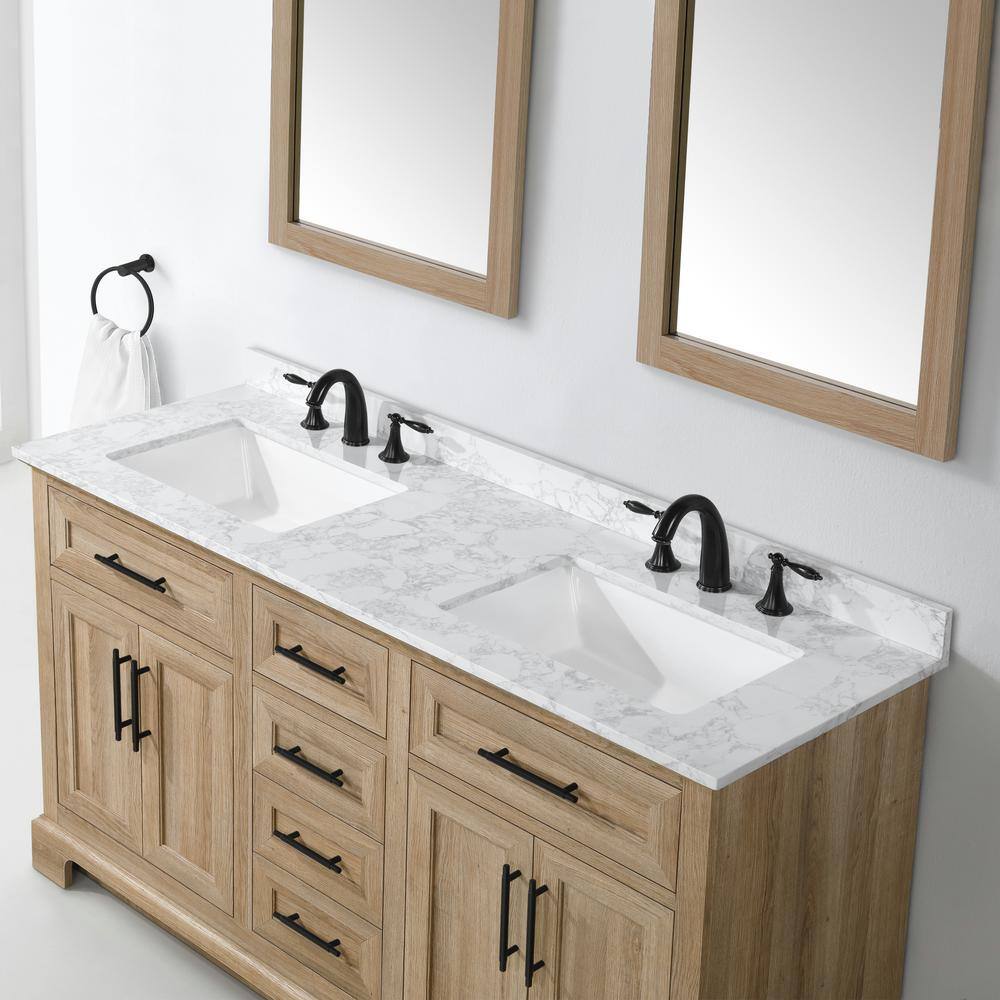 Home Decorators Collection Doveton 60 in. W x 19 in. D x 34.50 in. H Bath Vanity in Weathered Tan with White Cultured Marble Top Doveton 60WT