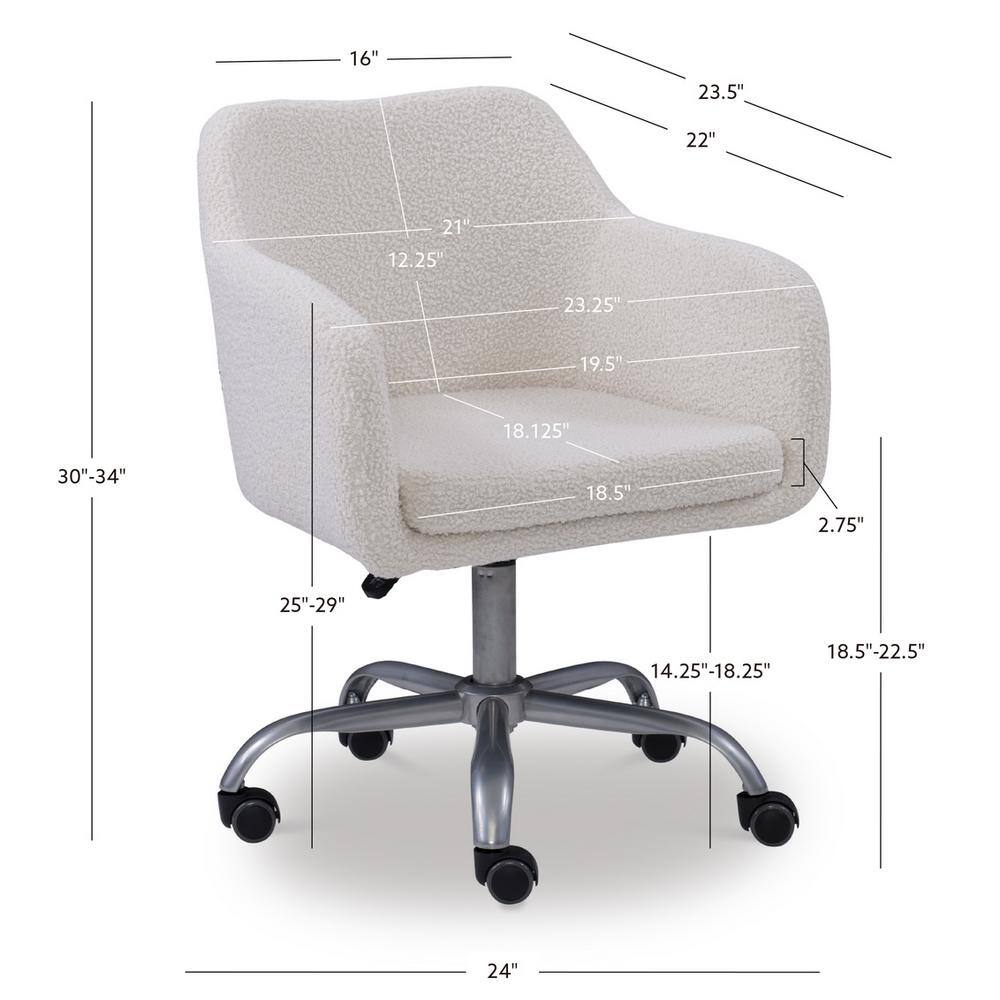 Linon Home Decor Barnes Cream Sherpa Upholstered 17 in. - 21 in. Adjustable Height Office Chair THD02669