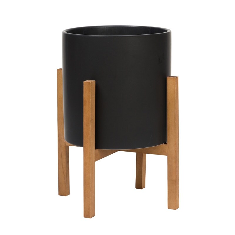 Liam Modern Ceramic Planter with Wood Legs